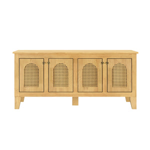 Lars Indoor Rattan Decorated Rubber Wood Dog Crate Cabinet