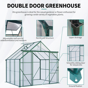 Double Door Polycarbonate house Raised Base And Anchor Aluminum Heavy Duty Walk In houses For Outdoor Backyard In All Season