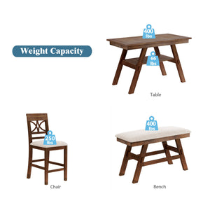 Topmax 6-Piece Wood Counter Height Dining Table Set with Storage Shelf