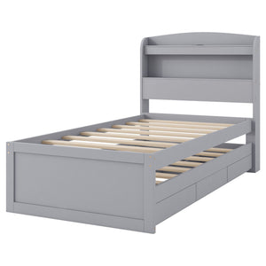 Platform Bed With LED Headboard, Charging Station, Trundle And 2 Drawers
