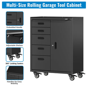 Metal Tool Garage Storage Cabinet with 5 Drawers and 1 Door
