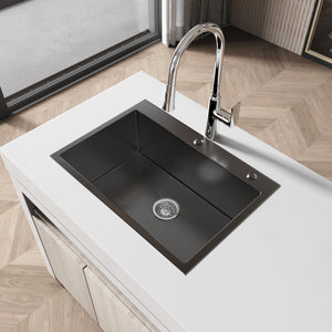 Stainless Steel Kitchen Sink, 27″x19″ Single Bowl, Overmount Handmade Sink