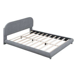 Upholstered Platform Bed With Thick Solid Frame And Stylish Curve-Shaped Design