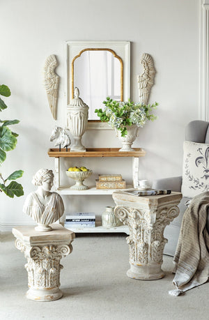 9.4x9.4x10.6' Decorative White Urn Planter with Distressed White Finish and Gold Accents
