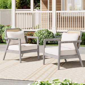 (Set of 2) Outdoor Acacia Wood Patio Club Chairs with Cushions