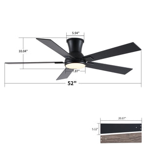 Low Profile Flush Mount Intergrated LED Ceiling Fan With Light And Reversible Quiet Motor