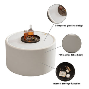 White Round Coffee Table with Tempered Glass Top