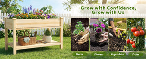 Raised Garden Bed with Water Collection Tray and Storage Shelf