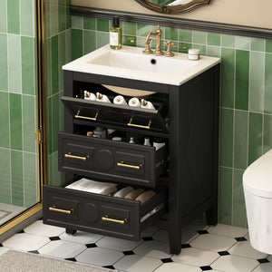 Bathroom Vanity With Sink, Free Standing 3 Drawer Storage Cabinet