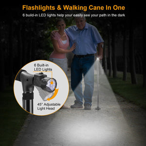 Foldable Canes Walking Cane w/LED Light Portable Walking Stick Adjustable Height Aluminum Walking Aid Stick for Men Women