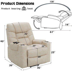 Nairi Leather Aire Power Motion Recliner with Lift Heating Massage - Ivory