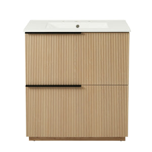 Fluted Bathroom Vanity With Ceramic Sink and Soft-Close Slides