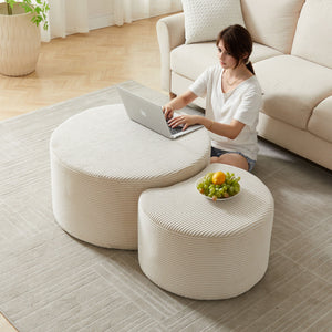 Modern Upholstered Round Coffee Table For Living Room (Set of 2)