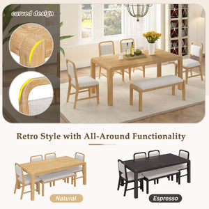 Extendable Dining Table Set With 4 Upholstered Chairs And 1 Bench