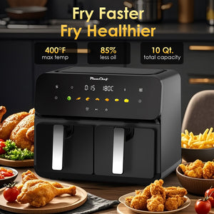 10QT Dual Air Fryer with 2 × 5QT Double Basket and SyncCook