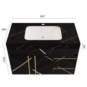 35.2 in Floating Bathroom Vanity with Sink and Faux Marble Top