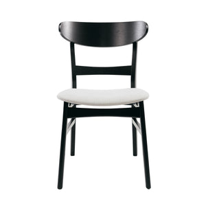 Set of 2 Mid-Century Dining Chairs - Upholstered Seat, Rubberwood Legs