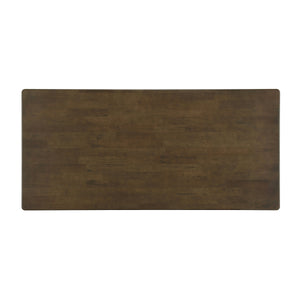 Walnut-Colored Rubber Wood Dining Table with Rattan Accents