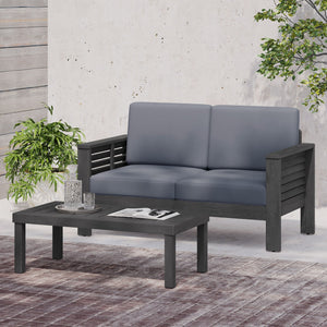 Acacia Wood Loveseat And Coffee Table Set With Cushions