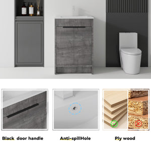 24 Inch Floating Bathroom Vanity with Ceramic Sink and Soft-Close Door