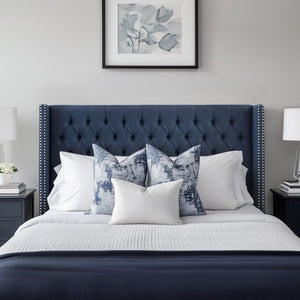 Transitional Upholstery Headboard With Tufted Buttons And Nailhead Trim