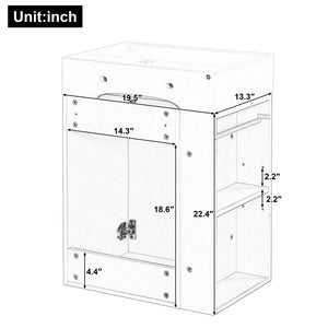 20 Inch Bathroom Vanity with Ceramic Sink, Diamond Pattern Door Design