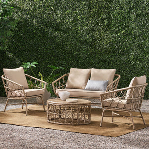 Bruce Boho Inspired 4 Pieces Chat Set with Water Resistant Cushions - Brown