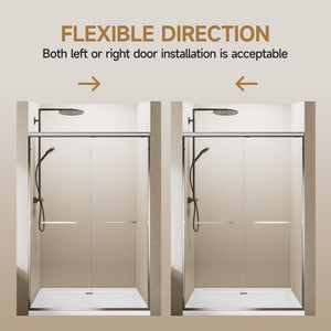 Aluminum Frame Double Double Soft Close Shower Door, Tempered Glass And Dual Stainless Steel Handles