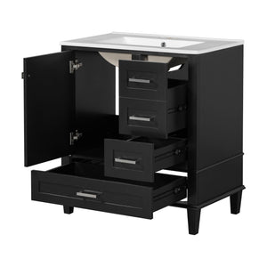 Bathroom Vanity & Tall Storage Cabinet Set With Doors, Adjustable Shelves, Soft Close Hinges, Sink