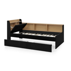 Upholstered Daybed With Storage Headboard, Wireless Charging, LED Lights