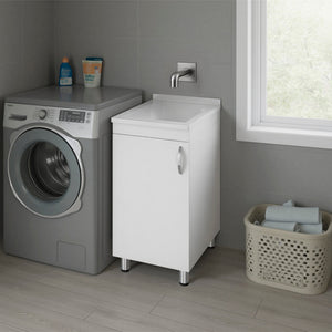 Slee Compact Utility Sink Cabinet with Storage and Metal Legs for Laundry Room