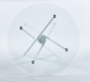 Dining Table With Cross Metal Leg And Tempered Glass, Modern Space Saving Kitchen Table For Living Room