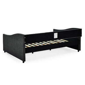 Upholstered Tufted Daybed With 2 Drawers, Waved Arms
