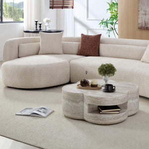 Clover Round Coffee Table With Open Storage - Marble