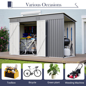 10'x4' Outdoor Metal Storage Shed for Garden Tools Lockable Door With Floor Frame