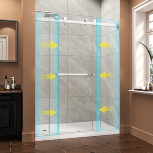 55"-60" W x 76" H Brushed Nickel Reversible Frameless Sliding Shower Door
