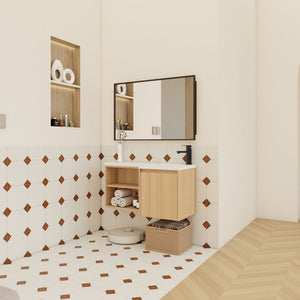 L-Shaped Wall Mounte Floating Bathroom Vanity With Integrated Sink