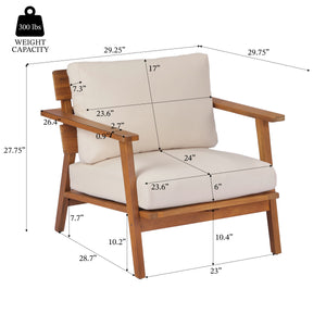 29.5' Mid-Century Modern Acacia Wood Outdoor Club Chair