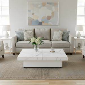 Square Marble Veneer Coffee Table with Sliding Top