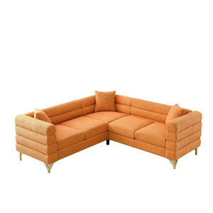 Oversized L - Shaped Corner Sofa, 5 Seater Sectional With 3 Cushions, Living Room Furniture - Orange