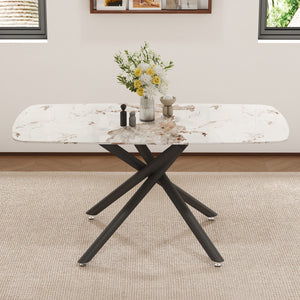 Luxurious Marble Patterned Dining Table With Metal Fork Legs