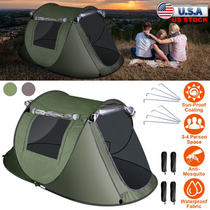 3-4 Person Pop Up Tent Automatic Setup Camping Tent Waterproof Instant Setup Tent with 2 Mosquito Net Windows Carrying Bag for Hiking Climbing Adventu