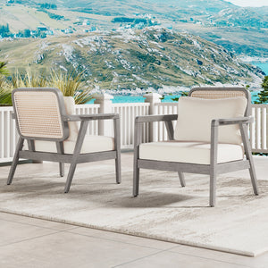 (Set of 2) Outdoor Acacia Wood Patio Club Chairs with Cushions