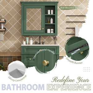 Bathroom Vanity With Medicine Cabinet, Royal Mirror Cabinet, Modern Bathroom Storage Cabinet With 2 Soft Closing Doors And 4 Drawers
