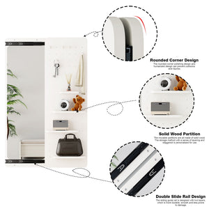 Wall Mounted Full Length Mirror With Shelf And Hook