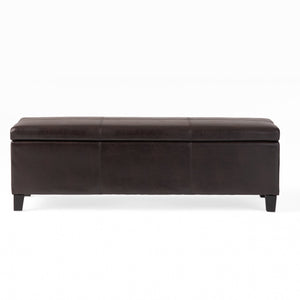 Upholstered PU Leather Storage Ottoman with Solid Wooden Legs
