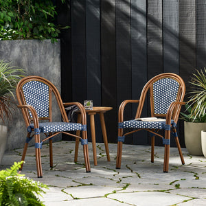 Bistro Chair With 2 Toned Checkered Pattern (Set of 2) - White / Navy
