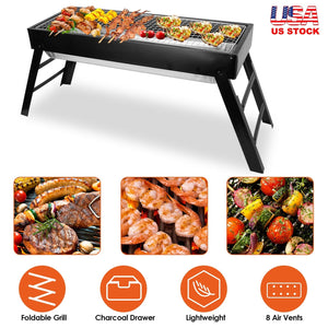 Foldable Charcoal BBQ Grill Stainless Steel Grill Net Easy Setup Portable Tabletop Barbecue Grill for Camping Picnic Outdoor Party Backyard