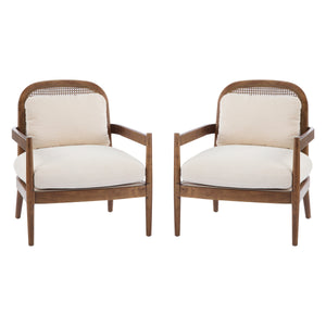 Elliston Rattan Backrest Solid Wood Accent Chair with Cushions - Set of 2