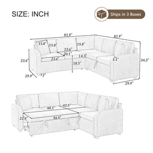 Modern L Shaped Sectional Sofa Bed With Hidden Storage Upholstery